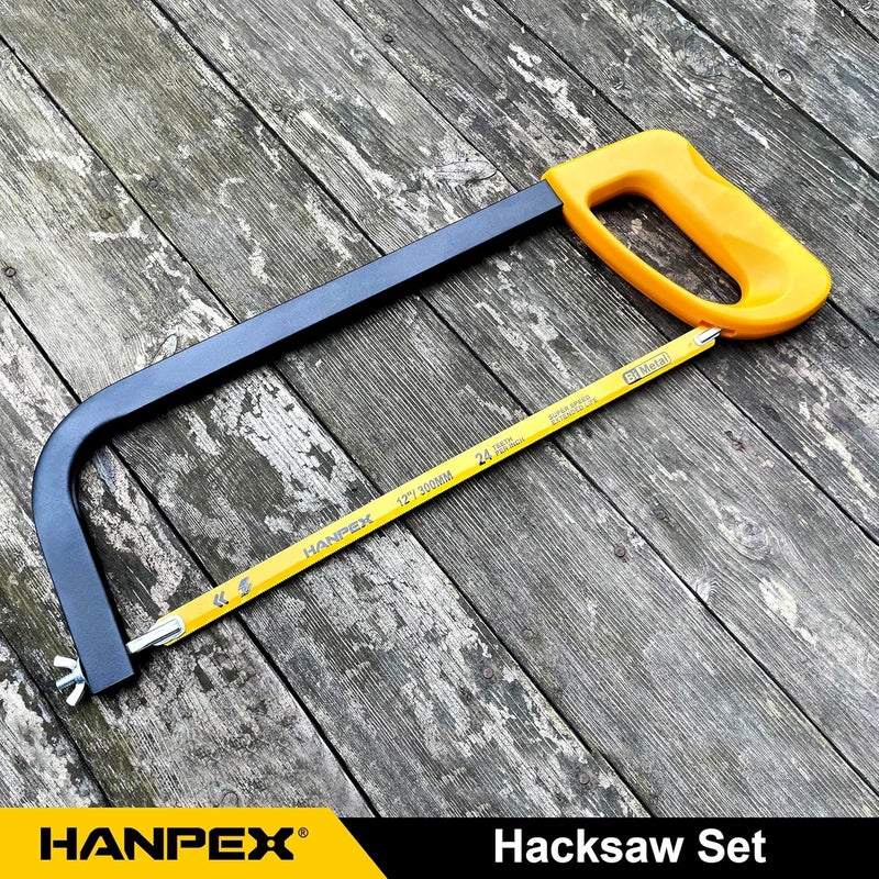 Hanpex 12in. High-Tension Hacksaw Frame with 5pcs Extra Bi-metal Blades, Hand Saw Suitable for Metal, wood, PVC, Carpentry - Image 5